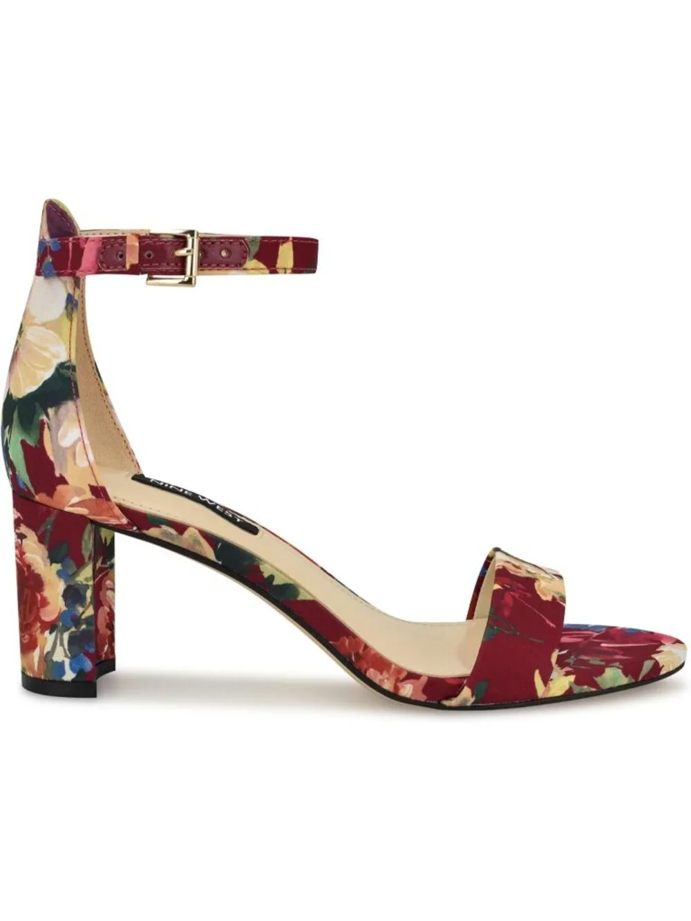 Women's Dark Red Fall Floral Round Toe Ankle Strap Wnpruce Heeled Sandal Shoes